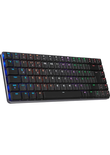 W-Granıte Siyah/gri Low Profile Red Swıtch Q Rgb 2,4 Ghz+ Bt Mekanik Gaming Oyuncu Klavye