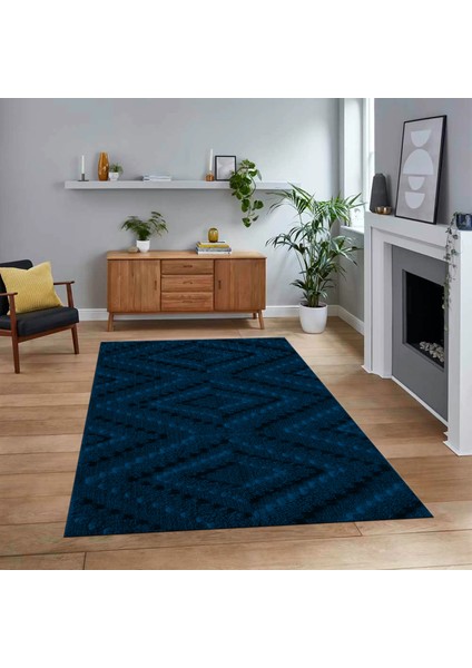 Dijital Baskılı Kaymaz Taban Yıkanabilir Sade Desen Yolluk Mutfak Salon Halısı, V-Sade-33-Mavi,