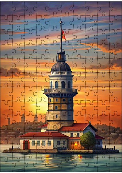 Karizma Tablo Ahşap Mdf Puzzle Yapboz Gün Doğumunda Kız Kulesi 120 Parça 25*35 cm