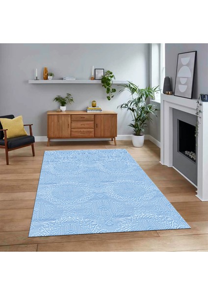 Dijital Baskılı Kaymaz Taban Yıkanabilir Sade Desen Yolluk Mutfak Salon Halısı, V-Sade-15-Mavi,
