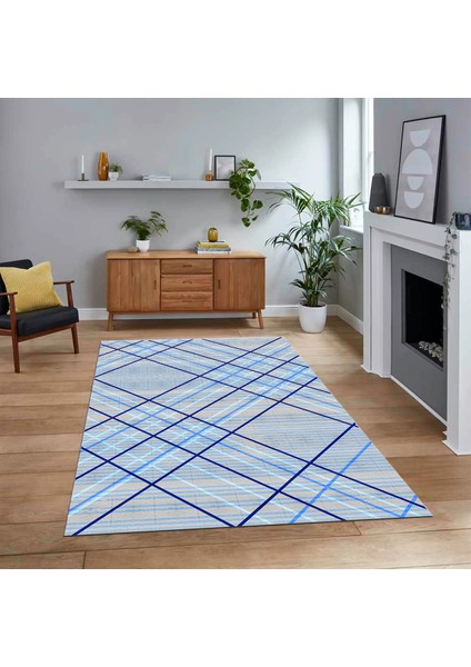 Dijital Baskılı Kaymaz Taban Yıkanabilir Sade Desen Yolluk Mutfak Salon Halısı, V-Sade-39-Mavi,