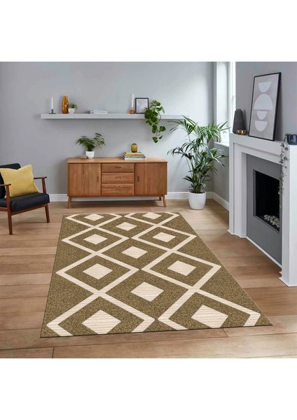 Dijital Baskılı Kaymaz Taban Yıkanabilir Sade Desen Yolluk Mutfak Salon Halısı, V-Sade-07-Kahve,