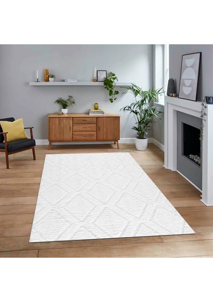 Dijital Baskılı Kaymaz Taban Yıkanabilir Sade Desen Yolluk Mutfak Salon Halısı, V-Sade-02-Beyaz,