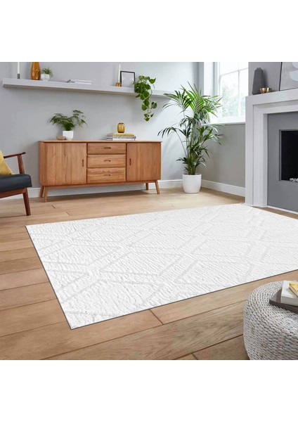 Dijital Baskılı Kaymaz Taban Yıkanabilir Sade Desen Yolluk Mutfak Salon Halısı, V-Sade-02-Beyaz,