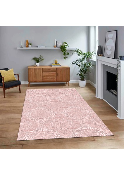 Dijital Baskılı Kaymaz Taban Yıkanabilir Sade Desen Yolluk Mutfak Salon Halısı, V-Sade-15-Pembe,