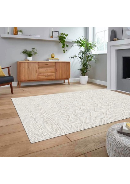 Dijital Baskılı Kaymaz Taban Yıkanabilir Sade Desen Yolluk Mutfak Salon Halısı, V-Sade-10-Krem,