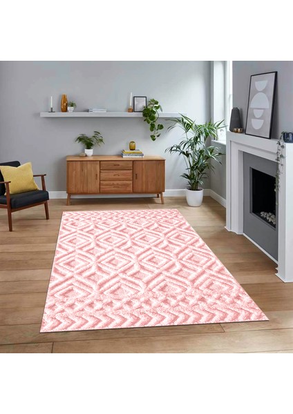 Dijital Baskılı Kaymaz Taban Yıkanabilir Sade Desen Yolluk Mutfak Salon Halısı, V-Sade-04-Pembe,
