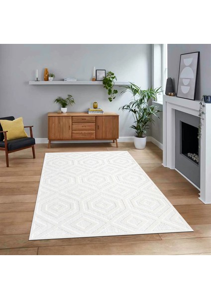 Dijital Baskılı Kaymaz Taban Yıkanabilir Sade Desen Yolluk Mutfak Salon Halısı, V-Sade-26-Beyaz,