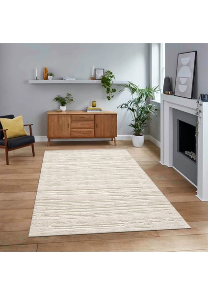 Dijital Baskılı Kaymaz Taban Yıkanabilir Sade Desen Yolluk Mutfak Salon Halısı, V-Sade-32-Krem,