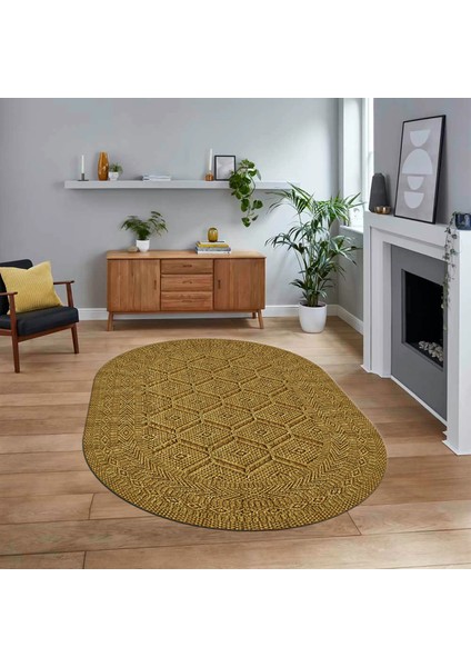 Dijital Baskılı Kaymaz Yıkanabilir Sade Desen Oval Yolluk Mutfak Salon Halısı, V-O-Sade-10-Kahve,
