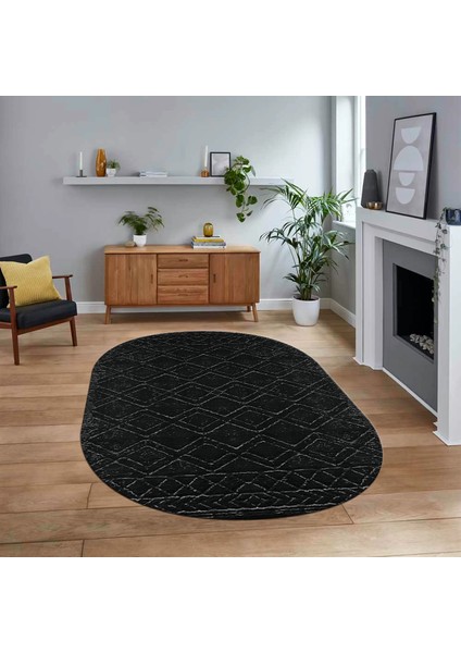 Dijital Baskılı Kaymaz Yıkanabilir Sade Desen Oval Yolluk Mutfak Salon Halısı, V-O-Sade-05-Antrasit,