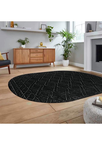 Dijital Baskılı Kaymaz Yıkanabilir Sade Desen Oval Yolluk Mutfak Salon Halısı, V-O-Sade-05-Antrasit,