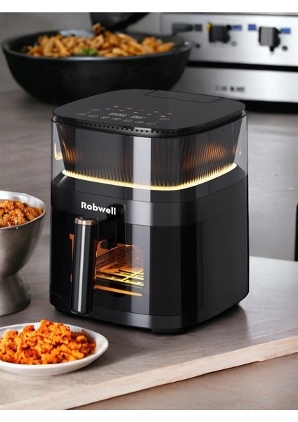 Robwell Rxo5 Son Teknoloji Otomatik Buhar Püskürtmeli Airfryer 10 Renkli Işıklı Menü