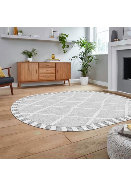 Dijital Baskılı Kaymaz Yıkanabilir Sade Desen Oval Yolluk Mutfak Salon Halısı, V-O-Sade-24-Gri,