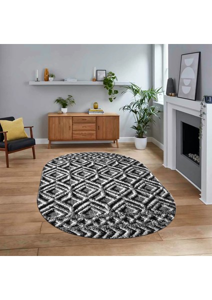 Dijital Baskılı Kaymaz Yıkanabilir Sade Desen Oval Yolluk Mutfak Salon Halısı, V-O-Sade-04-Antrasit,