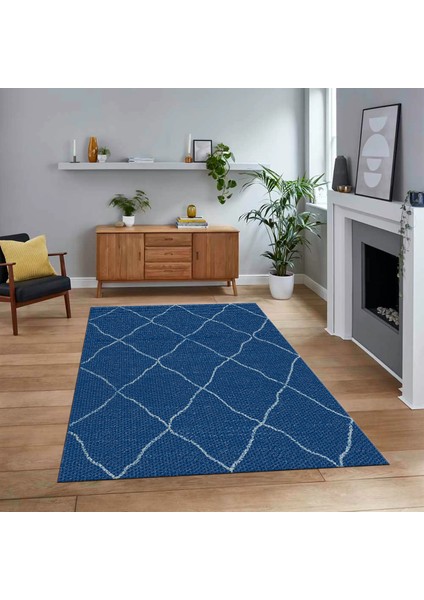 Dijital Baskılı Kaymaz Taban Yıkanabilir Sade Desen Yolluk Mutfak Salon Halısı, V-Sade-22-Mavi,