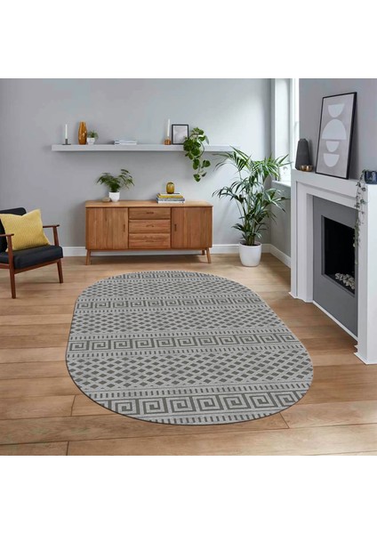 Dijital Baskılı Kaymaz Yıkanabilir Sade Desen Oval Yolluk Mutfak Salon Halısı, V-O-Sade-21-Gri,