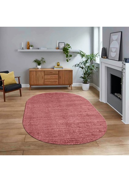 Dijital Baskılı Kaymaz Yıkanabilir Sade Desen Oval Yolluk Mutfak Salon Halısı, V-O-Sade-31-Pembe,