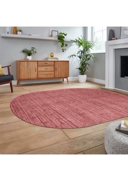 Dijital Baskılı Kaymaz Yıkanabilir Sade Desen Oval Yolluk Mutfak Salon Halısı, V-O-Sade-31-Pembe,