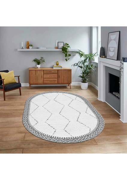 Dijital Baskılı Kaymaz Yıkanabilir Sade Desen Oval Yolluk Mutfak Salon Halısı, V-O-Sade-17-Gri,