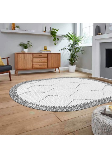 Dijital Baskılı Kaymaz Yıkanabilir Sade Desen Oval Yolluk Mutfak Salon Halısı, V-O-Sade-17-Gri,