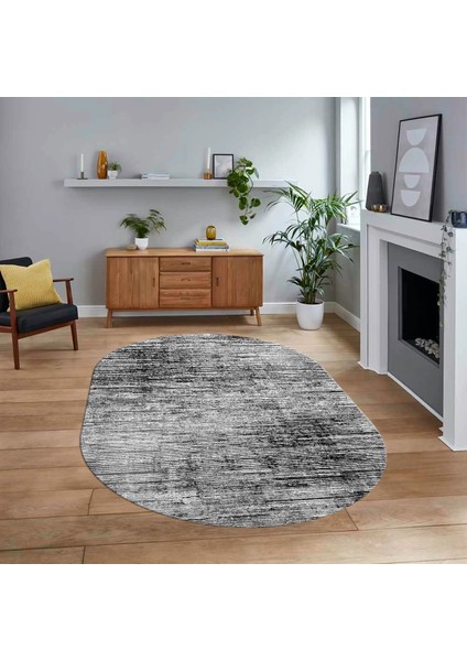Dijital Baskılı Kaymaz Yıkanabilir Sade Desen Oval Yolluk Mutfak Salon Halısı, V-O-Sade-37-Gri,