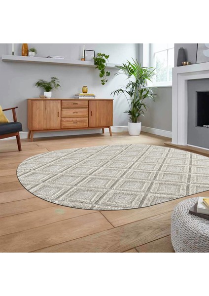 Dijital Baskılı Kaymaz Yıkanabilir Sade Desen Oval Yolluk Mutfak Salon Halısı, V-O-Sade-28-Krem,