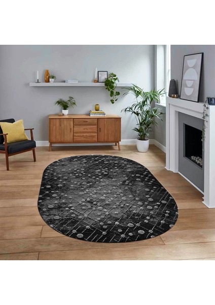 Dijital Baskılı Kaymaz Yıkanabilir Sade Desen Oval Yolluk Mutfak Salon Halısı, V-O-Sade-48-Antrasit,