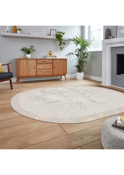 Dijital Baskılı Kaymaz Yıkanabilir Sade Desen Oval Yolluk Mutfak Salon Halısı, V-O-Sade-36-Krem, fiyatları