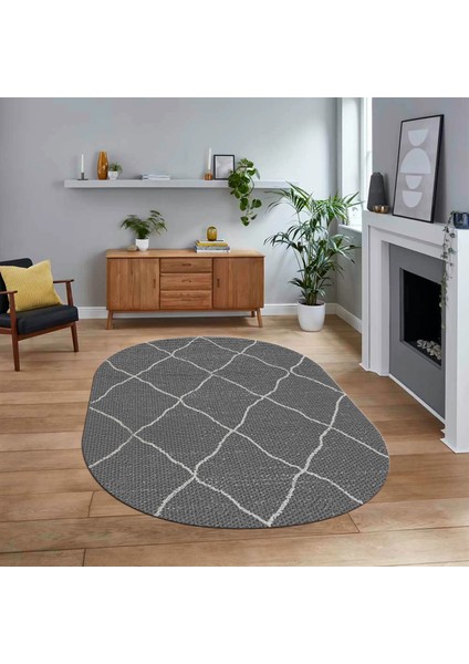 Dijital Baskılı Kaymaz Yıkanabilir Sade Desen Oval Yolluk Mutfak Salon Halısı, V-O-Sade-22-Gri,