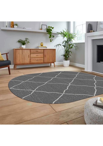 Dijital Baskılı Kaymaz Yıkanabilir Sade Desen Oval Yolluk Mutfak Salon Halısı, V-O-Sade-22-Gri,