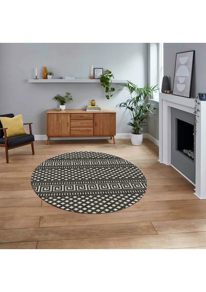 Dijital Baskılı Kaymaz Yıkanabilir Sade Desen Yuvarlak Mutfak Salon Halısı, V-Y-Sade-21-Krem,