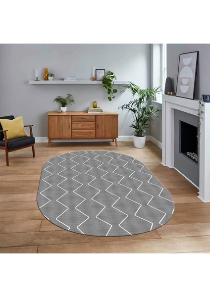 Dijital Baskılı Kaymaz Yıkanabilir Sade Desen Oval Yolluk Mutfak Salon Halısı, V-O-Sade-23-Gri,