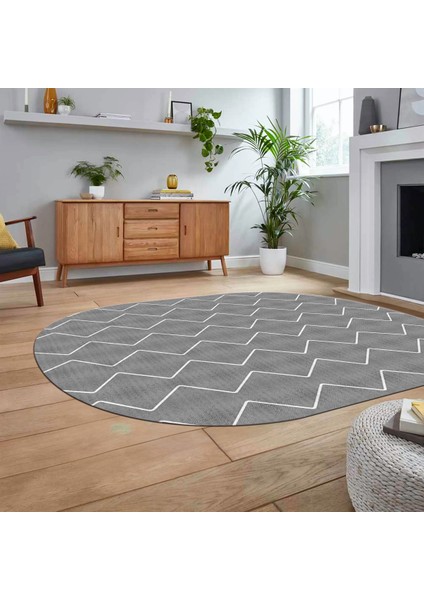 Dijital Baskılı Kaymaz Yıkanabilir Sade Desen Oval Yolluk Mutfak Salon Halısı, V-O-Sade-23-Gri,
