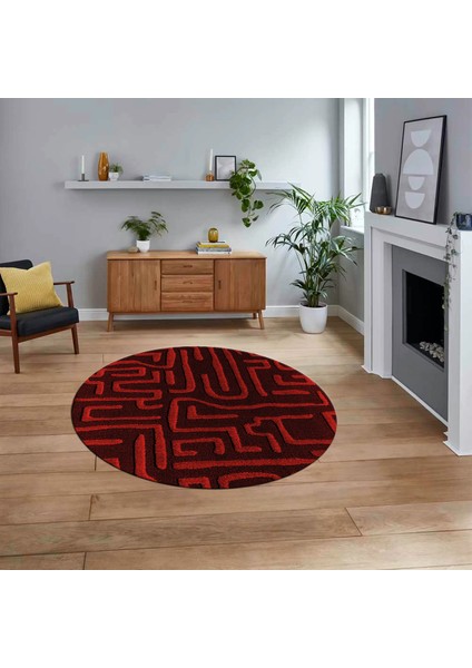 Dijital Baskılı Kaymaz Yıkanabilir Sade Desen Yuvarlak Mutfak Salon Halısı, V-Y-Sade-09-Bordo,