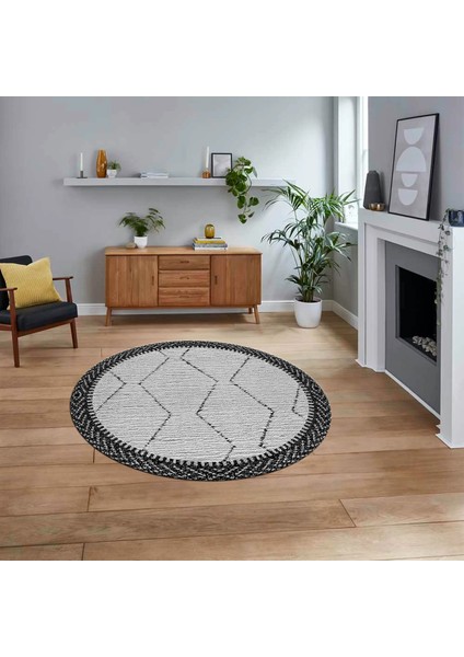 Dijital Baskılı Kaymaz Yıkanabilir Sade Desen Yuvarlak Mutfak Salon Halısı, V-Y-Sade-17-Siyah,