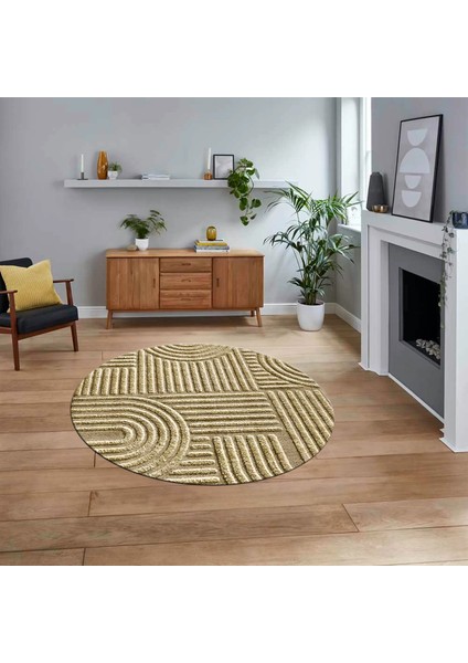Dijital Baskılı Kaymaz Yıkanabilir Sade Desen Yuvarlak Mutfak Salon Halısı, V-Y-Sade-01-Kahve,