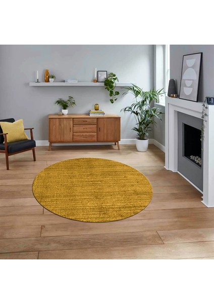 Dijital Baskılı Kaymaz Yıkanabilir Sade Desen Yuvarlak Mutfak Salon Halısı, V-Y-Sade-31-Sarı,