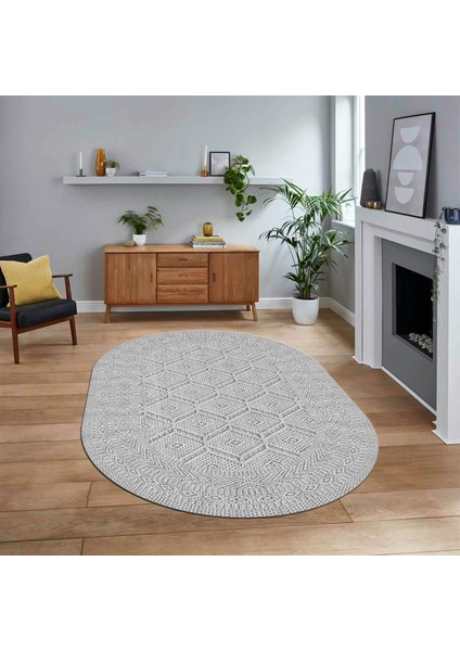 Dijital Baskılı Kaymaz Yıkanabilir Sade Desen Oval Yolluk Mutfak Salon Halısı, V-O-Sade-10-Gri,