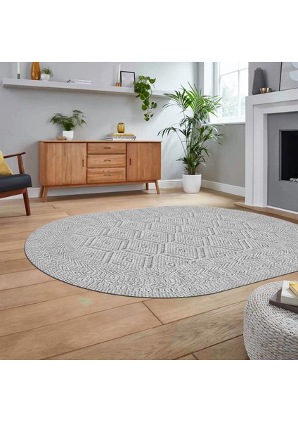 Dijital Baskılı Kaymaz Yıkanabilir Sade Desen Oval Yolluk Mutfak Salon Halısı, V-O-Sade-10-Gri,