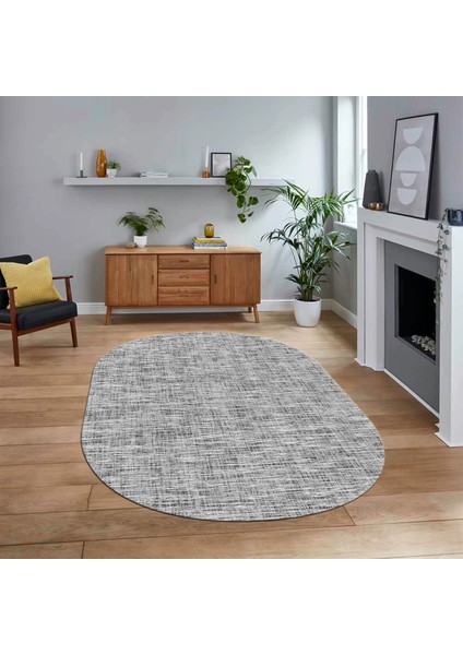 Dijital Baskılı Kaymaz Yıkanabilir Sade Desen Oval Yolluk Mutfak Salon Halısı, V-O-Sade-13-Gri,