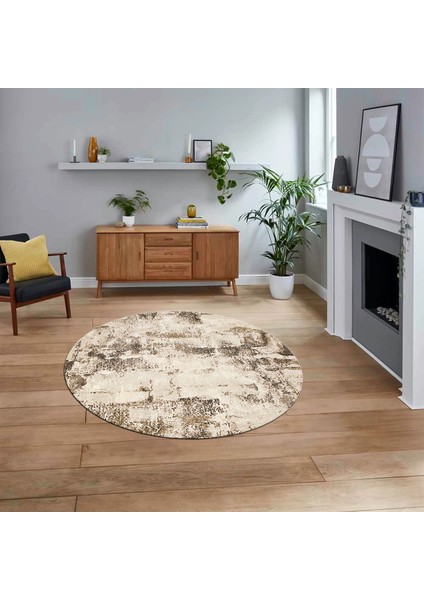 Dijital Baskılı Kaymaz Yıkanabilir Sade Desen Yuvarlak Mutfak Salon Halısı, V-Y-Sade-25-Kahve,
