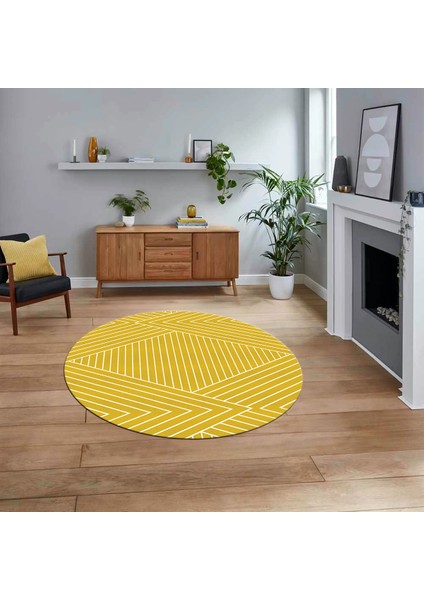 Dijital Baskılı Kaymaz Yıkanabilir Sade Desen Yuvarlak Mutfak Salon Halısı, V-Y-Sade-08-Sarı,