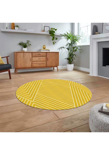 Dijital Baskılı Kaymaz Yıkanabilir Sade Desen Yuvarlak Mutfak Salon Halısı, V-Y-Sade-08-Sarı, fiyatları