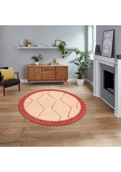 Dijital Baskılı Kaymaz Yıkanabilir Sade Desen Yuvarlak Mutfak Salon Halısı, V-Y-Sade-17-Kırmızı,