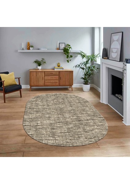 Dijital Baskılı Kaymaz Yıkanabilir Sade Desen Oval Yolluk Mutfak Salon Halısı, V-O-Sade-13-Krem,