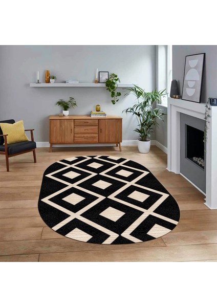 Dijital Baskılı Kaymaz Yıkanabilir Sade Desen Oval Yolluk Mutfak Salon Halısı, V-O-Sade-07-Antrasit,