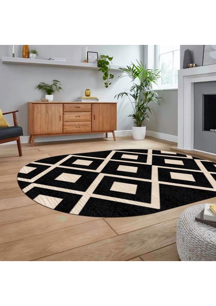 Dijital Baskılı Kaymaz Yıkanabilir Sade Desen Oval Yolluk Mutfak Salon Halısı, V-O-Sade-07-Antrasit,