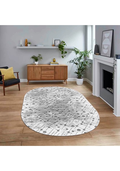 Dijital Baskılı Kaymaz Yıkanabilir Sade Desen Oval Yolluk Mutfak Salon Halısı, V-O-Sade-48-Gri,