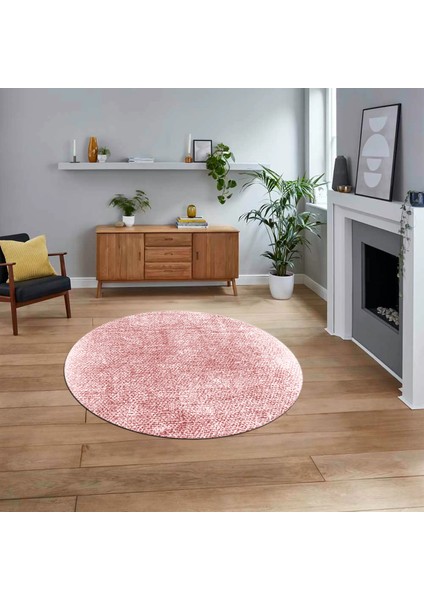 Dijital Baskılı Kaymaz Yıkanabilir Sade Desen Yuvarlak Mutfak Salon Halısı, V-Y-Sade-43-Pembe,